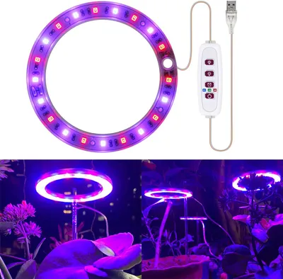 Obrázek produktu pro Časovač LED lampy na rostliny, stmívatelná lampa na květináče, LED rostoucí lampa červená + modrá, rostoucí lampa pro pokojové rostliny ve skleníku, 1 kroužek