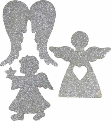 Produktbild von Weihnachtsdeko Engel Streudeko Silber Glitter Holz 8cm 24 Stück Figuren Bastelmaterial