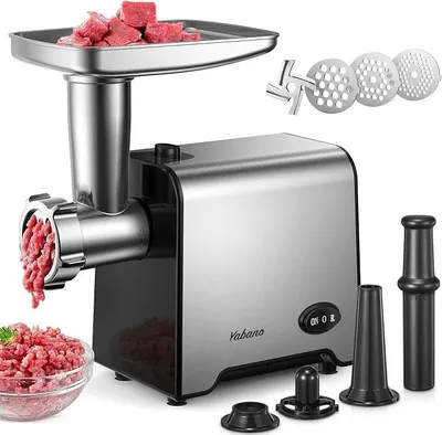 Imagen del producto de Picadora de carne eléctrica 3 en 1, máquina para hacer carne picada de acero inoxidable con accesorio para salchichas, 3 discos de corte, accesorio para kibbeh y boquillas para salchichas, ideal para el hogar y la cocina (plateada)