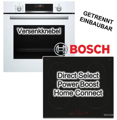 Produktbild von Herdset BOSCH Backofen weiß AirFry 3DHeißluft + Induktionskochfeld PowerBoost Home Connect
