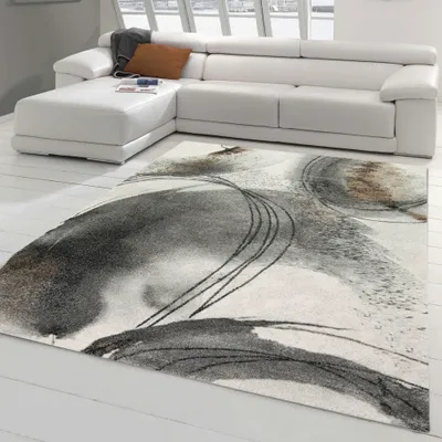 Immagine prodotto di Tappeto astratto moderno per il soggiorno con forme circolari in grigio crema Dimensioni - 240 x 340 cm