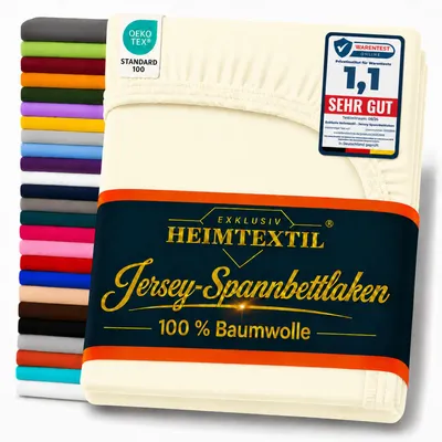 Produktbild von EXKLUSIV HEIMTEXTIL Marke Jersey Spannbettlaken 140 x 200 cm Naturweiss 100% Baumwolle   Bed-Sheet Bettlaken Spannbetttuch Topper Leinentuch