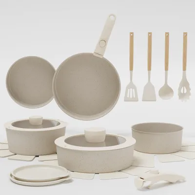 Zdjęcie produktu dla Set de Cuisine 19 Piššces CšŠramique AntiadhšŠsive - PoignšŠes Amovibles - Kompatybilna indukcja & cztery - Empilable - bez PFAS/PaFOA/PTFE