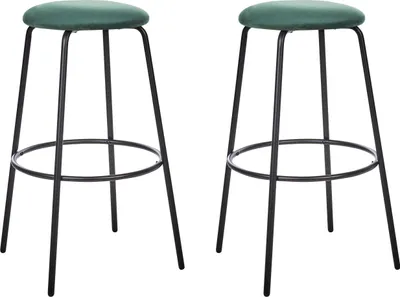Produktbild von BELIANI Barhocker Grün Samt und Metall ohne Lehne mit Fußstützen Retro Design Sitzmöbel Wohnzommer Küche Bar Wohnküche Ausstattung