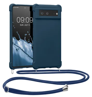 Produktbild von kwmobile Necklace Case kompatibel mit Google Pixel 6 Hülle - Cover mit Kordel zum Umhängen - Silikon Schutzhülle Dunkelblau