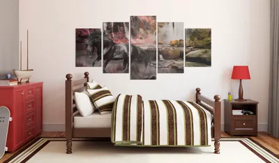 Produktbild von Akustikbild Abstrakt 200x100 cm Bilder Akustikschaum Hochleistungsschallabsorber Schallschutz Leinwand 5 tlg Wandbild Raumakustik Schalldämmung 020116-9