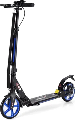 Image de Trottinette enfant réglable, pliable, roues noires et bleues