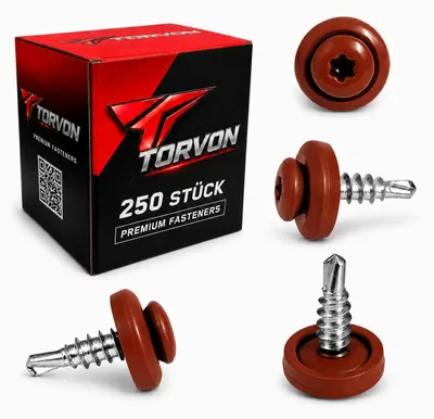 Produktbild von TORVON Selbstbohrende Blechschrauben mit EPDM Dichtscheibe Flachkopf Torx 4,8 x 19 mm RAL 8004 Kupferbraun 250 St.