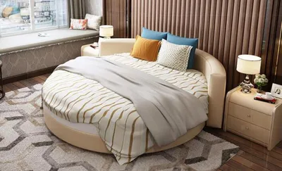 Produktbild von Beiges Polsterbett Designer Schlafzimmer Betten Robustes Holzgestell
