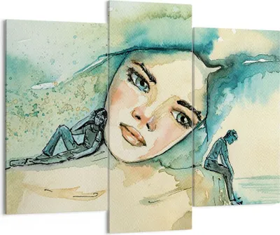 Produktbild von Bild auf Leinwand - Leinwandbild - 3 Teile - Aquarell Frau Emotionen - 130x100cm - Wand Bild - Wanddeko - Wandbilder - Leinwanddruck - Bilder - Wanddekoration - Leinwand bilder - CB130x100-4858