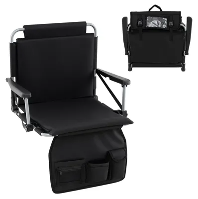 Image de Siège de stade COSTWAY avec dossier, poche en filet et porte-boisson, coussin d'assise, chaise de tribune pliable, housses pour mobilier de jardin destinées aux événements sportifs
