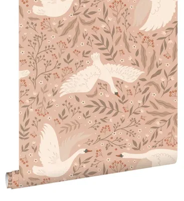 Imagen del producto de ESTAhome papel pintado cisnes rosa terracota 53 cm x 10.05 m