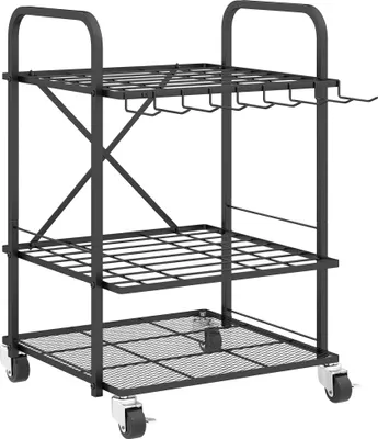 Image de Organisateur d'outils de jardin, support š€ outils de jardin 40 compartiments š€ 2 niveaux avec roues 57 x 48 x 70 cm noir