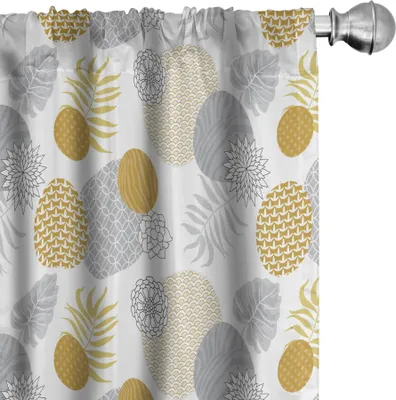 Produktbild von ABAKUHAUS orientalisch Vorhänge, Gardinen, Abstrakte geometrische Blumen Zebra Drucke Kreise Palmblätter, 2 Stück 75 x 175 cm, Erde Gelb Hellgrau