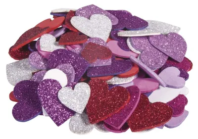 Productafbeelding van Glitterende hartjes van moosgum, 100 stuks