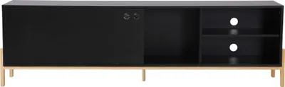 Produktbild von Möbilia TV-Lowboard | 1 Schiebetür mit 5 Fächern | MDF | Beine Pinienholz | B 185 x T 33,5 x H 53,5 cm | schwarz – natur | 28020032 | Serie LOWBOARD