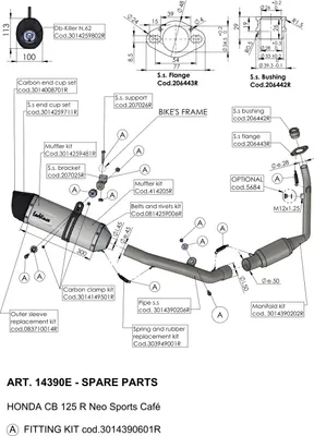 Zdjęcie produktu dla Wspornik wydechu LeoVince zestaw części zamiennych, stal nierdzewna, 3,0 mm do Honda CR 125 R