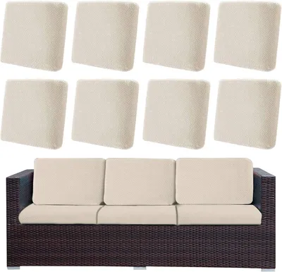 Produktbild von Outdoor Patio Sitzkissenbezug, Stretch Sofakissenbezüge Sofabezüge Abnehmbar Terrasse Gartenpolster Ersatzbezug für Rattan Ecksofa Terrassenmöbel,Beige