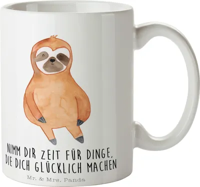 Produktbild von Mr. & Mrs. Panda Becher Faultier Zufrieden - Weiß - Geschenk, faul, Trinkbecher, haferl, Tasse, Glück, Pott, Kaffeebecher, Happy, glücklich