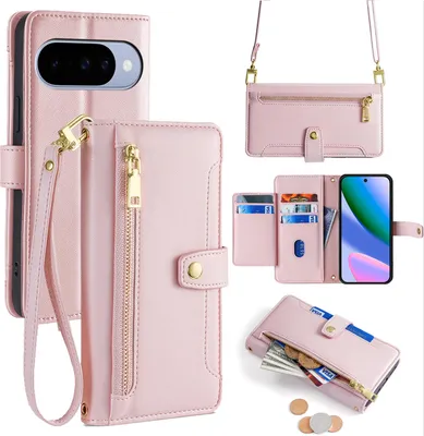 Produktbild von Handykette Google Pixel 10 / 10 Pro Hülle mit Band Handyhülle Kartenfächer Kunstleder Umhängetasche in Rosa