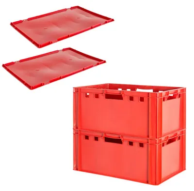 Produktbild von Fleischkiste E3 mit Deckeln Fleischkiste Rot Fleischerkiste Fleischkisten Kiste Fleischkiste Eurobox Lebensmittelecht 60 x 40 Metzgerkiste Auswahl Kingpower, Anzahl:2