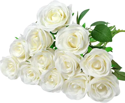 Produktbild von 12 künstliche Rosen, weiße Dekoblumen, künstliche Rosen, weiße Seidenblumen für Garten, Hochzeitsfeier, Innen- und Außenbereich