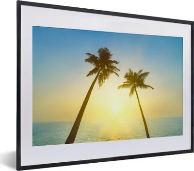 Produktbild von MuchoWow® MuchoWow® Gerahmtes Poster Strand - Sonnenuntergang - Palmen 40x30 cm - Poster mit zchwarzem Bilderrahmen - Bilderrahmen - Poster im Rahmen