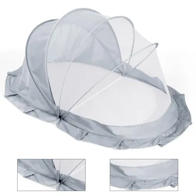 Produktbild von Faltbares Baby Moskitonetz mit Sonnenschutz, 95×47×45 cm, ohne Boden, tragbar, für Babys 0–1 Jahre, Grau