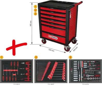 Produktbild von RACINGline BLACK/ROT Dielenský vozík so 7 zásuvkami a 215 prémiovými nástrojmi