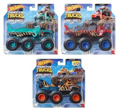 Produktbild von Hot Wheels Monster Trucks Big Rigs, Die-Cast-Spielzeugtruck im Maßstab 1:64 mit 6 Rädern (Stile können abweichen), Monstertruck, 3 Jahr(e), Kunststoff, Metall, Gemischte Farben