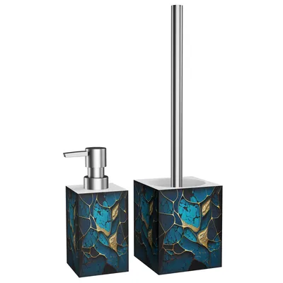 Produktbild von 2-teiliges Badezimmer Set Seifenspender und WC-Bürste - Marmor Cobalt
