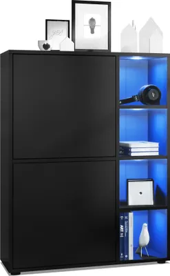 Produktbild von Vladon Highboard Schrank Anrichte Cuba mit 8 Fächern,  Germany, Korpus in Schwarz matt / Fronten in Schwarz matt, mit RGB LED Beleuchtung