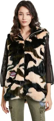 Productafbeelding van Desigual dames vest zonder mouwen, met imitatiebont detail en capuchon, maat L