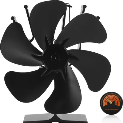 Produktbild von Bettizia Kaminofen Ventilator - Ofenventilator wärmebetrieben - Kamin Ventilator - Lüfter für Kaminöfen Holzöfen Öfen - 6 Flügel Rotorblätter – Wärmeverteiler ohne Strom – schwarz