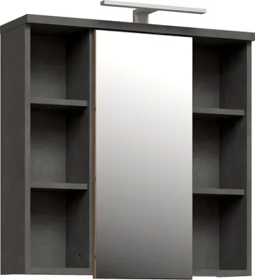 Produktbild von Badezimmerspiegelschrank >Veris< LED-Beleuchtung, Spiegel, Betonoptik grau - 68,6x68,1x20cm (B/H/T)