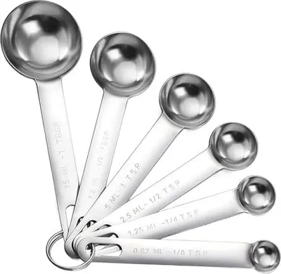 Produktbild von Set 6 Messlöffel, Edelstahl -Tassen Metalllöffel, Gewürzlöffel, Esslöffel, Dosierungslöffel kleine trockene Rationen, Flüssigkeiten, Backmessung,