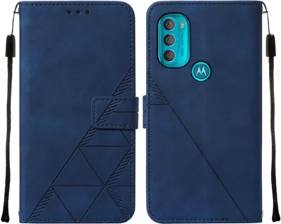 Produktbild von Moto G71 5G Hülle, Schlank Prägung Flip Leder Kartenfächer Schutzhülle mit Ständer für Motorola Moto G71 5G Blau