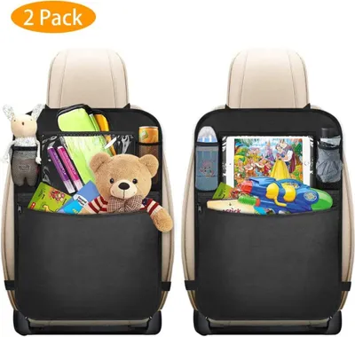 Produktbild von Auto-Rückenlehnenschutz, 2er-Pack mixigoo Auto-Rücksitz-Organizer für Kinder mit großen Taschen und transparentem iPad-Tablet-Fach Rückenlehnentasche Wasserdichter Autositz-Polsterschutz