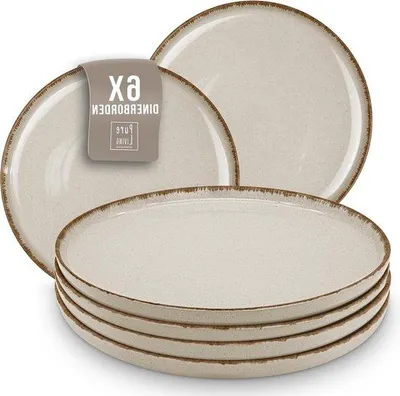 Imagen del producto de Juego de 6 platos para servir, estilo rústico, color beige, apto para lavavajillas
