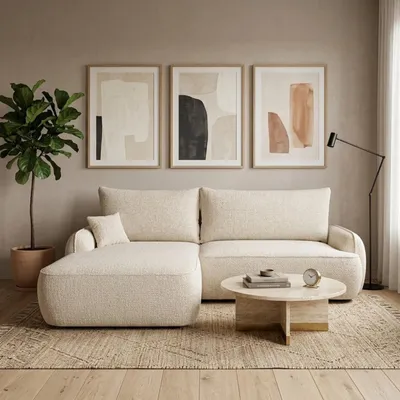 Produktbild von Ecksofa OVELLA L-Form mit Schlaffunktion, DL-Automat und Bettkasten – moderne Schlafcouch mit Stauraum für Wohnzimmer Eckcouch Beige Links