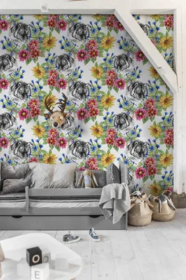Produktbild von Coloray Fototapete 250x104 cm Latextapete Magicstick - Tiger unter Blumen verlässt