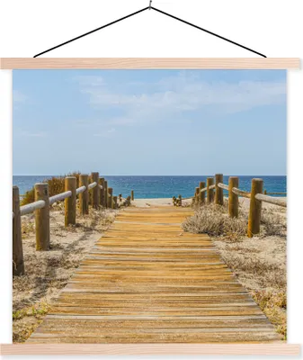 Produktbild von MuchoWow® Textilposter Strand - Meer - Weg 120x120 cm mit holzfarbenen Rahmen - Textil-Poster