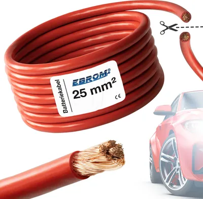 Produktbild von EBROM - FLY Fahrzeugleitung - KFZ Leitung – Batteriekabel ROT – Querschnitt 25mm2 - Meterware – flexibel 90 ± 5 Shore - 99,9 % OFC Kupfer (VOLLKUPFER) Mantel Spezial PVC FLY FLRy