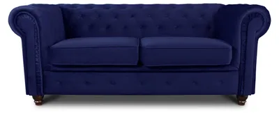 Produktbild von Sofa Chesterfield Asti 2-Sitzer, Couchgarnitur 2-er, Sofagarnitur, Couch mit Holzfüße, Polstersofa - Glamour Design, Velours (Dunkelblau (Velvet 86))