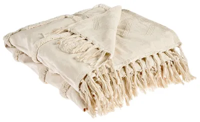 Produktbild von BELIANI Tagesdecke Beige Baumwolle 200 x 220 cm mit Fransen Modern Schlafzimmer Wohnzimmer Dekodecke Sofadecke Überwurf für Sofa Bett Sessel