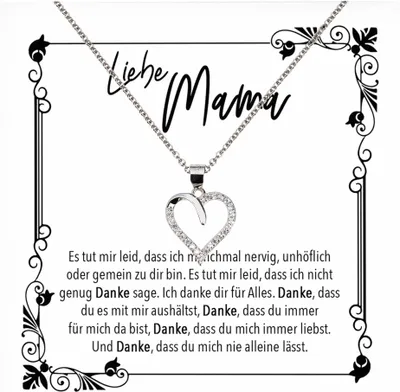 Produktbild von 22Feels Echt Silber Halskette - Liebe Mama Geschenk Geburtstag Muttertag Mutter Schmuck Set für Frauen - Herz Anhänger, Karte