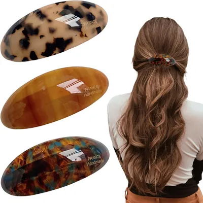 Imagen del producto de Horquillas ovaladas, de acetato, paquete de 3 unidades, 9 x 3,5 cm, ideales para cabello grueso