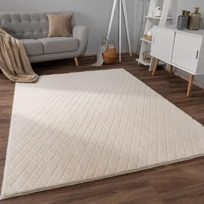Produktbild von Hochflor Teppich waschbar Unifarben Struktur Schlafzimmer schmutzabweisend Creme Rechteckig 160x220 | 100% Polyester | Florhöhe: 22 mm | pflegeleicht