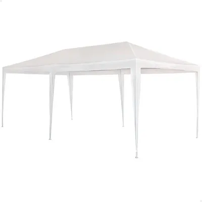 Produktbild von Weißes Gartenzelt 6x3m, Pavillon für den Außenbereich, Stahlrahmen ?24 und ?18 mm, Polyethylendach, wasserdicht, inkl. 8 Heringen, schneller und einfacher Aufbau ohne Werkzeug (53992)