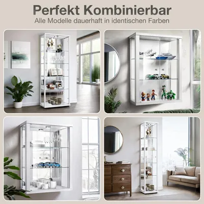 Produktbild von K-Möbel Hängevitrine Glas in Weiss (80x60x25 cm) mit 2 höhenverstellbaren Glasböden - Glasvitrine hängend - Wandvitrine - Vitrinenschrank Weiß